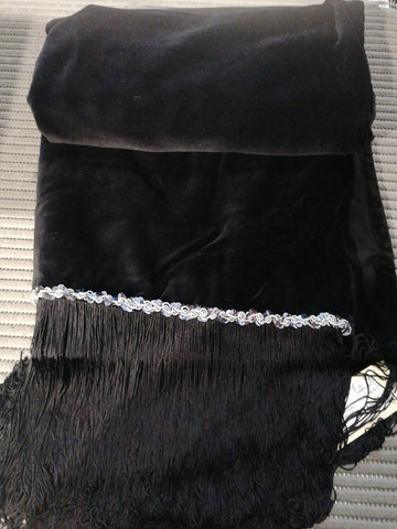 STOLA IN VELLUTO NERO C/PAILETTES E FRANGE