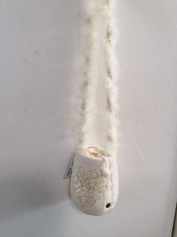 SECCHIELLO IN LANA BIANCA C/CUORE STRASS E PELLICCIA